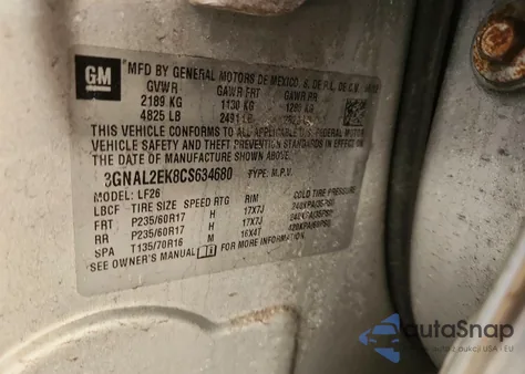 2012 Chevrolet Captiva Sport z USA, uszkodzony, nr VIN 3GNAL2EK8CS634680